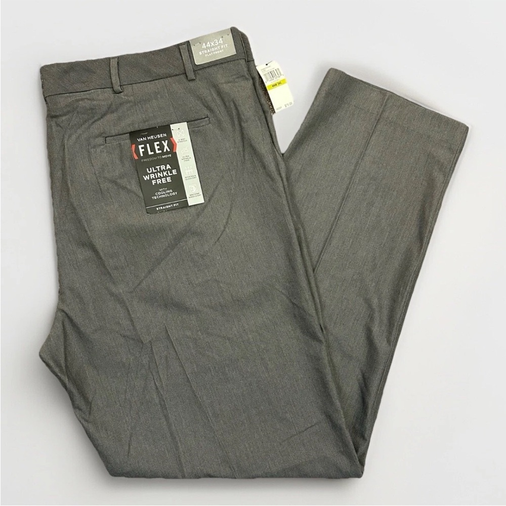 Van Heusen Men's Flex Dress Pants Size 44 x 34 Silver Gray Straight Fit NWT